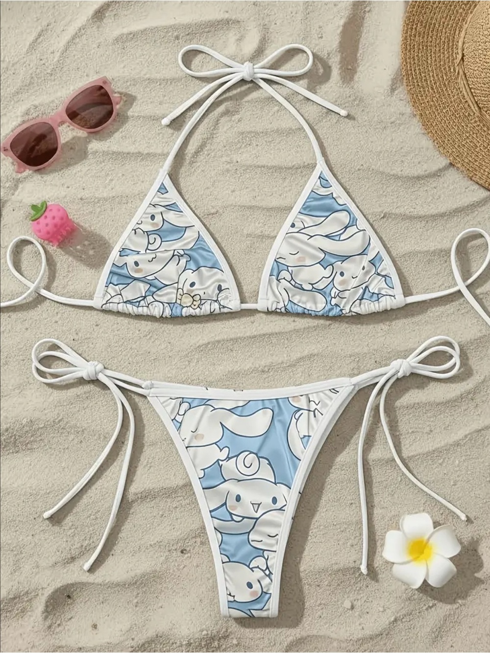 NEW Women’s Sanrio Cinnamoroll Cute Blue Tie-Side Bikini Set Beachwear Size L